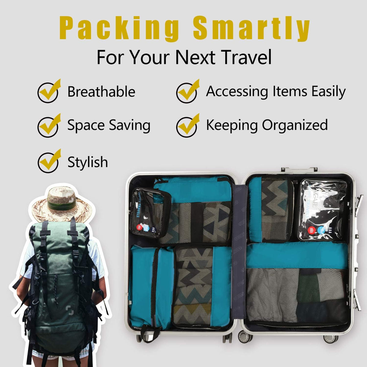 8 Set/9 Set Packing Cubes Luggage Packing Organizer for Travel, Suitcase Packing Bags for Travel Accessories