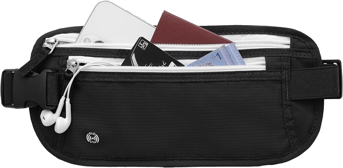 Travel Money Belt, Travel Waist Wallet with RFID Blocking & Hidden Fanny Pack for Men and Women, Hidden Passport Holder to Protect Credit Cards, Passports and Documents