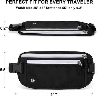 Travel Money Belt, Travel Waist Wallet with RFID Blocking & Hidden Fanny Pack for Men and Women, Hidden Passport Holder to Protect Credit Cards, Passports and Documents