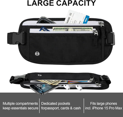 Travel Money Belt, Travel Waist Wallet with RFID Blocking & Hidden Fanny Pack for Men and Women, Hidden Passport Holder to Protect Credit Cards, Passports and Documents
