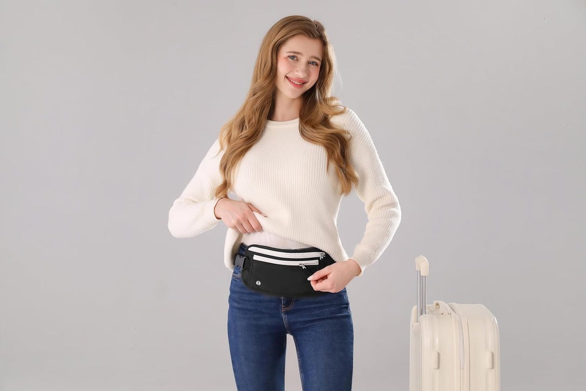 Travel Money Belt, Travel Waist Wallet with RFID Blocking & Hidden Fanny Pack for Men and Women, Hidden Passport Holder to Protect Credit Cards, Passports and Documents