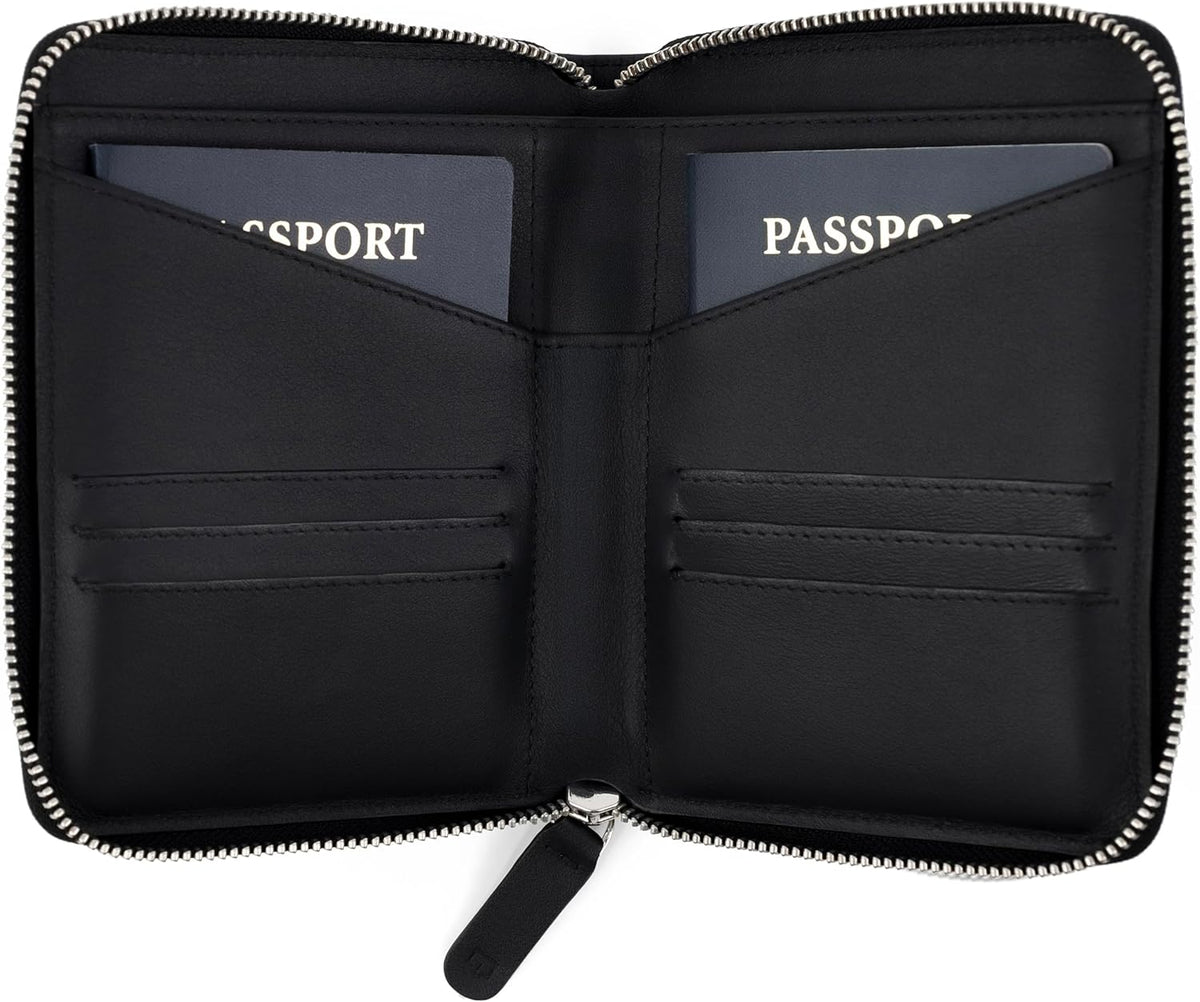 Full Grain Leather Passport Holder for 2 Passports - Dual Passport Holder and Travel Documents Organizer - RFID Travel Wallet for Couples - Camel
