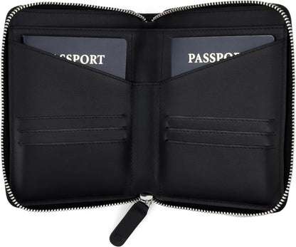 Full Grain Leather Passport Holder for 2 Passports - Dual Passport Holder and Travel Documents Organizer - RFID Travel Wallet for Couples - Camel