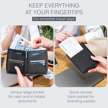 Full Grain Leather Passport Holder for 2 Passports - Dual Passport Holder and Travel Documents Organizer - RFID Travel Wallet for Couples - Camel