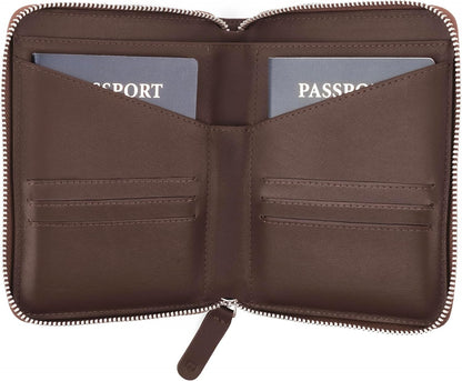 Full Grain Leather Passport Holder for 2 Passports - Dual Passport Holder and Travel Documents Organizer - RFID Travel Wallet for Couples - Camel