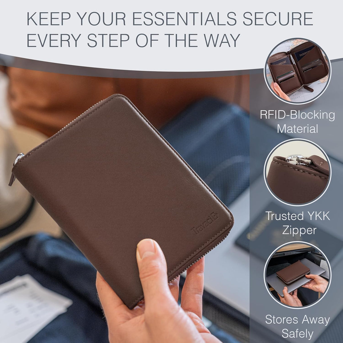 Full Grain Leather Passport Holder for 2 Passports - Dual Passport Holder and Travel Documents Organizer - RFID Travel Wallet for Couples - Camel