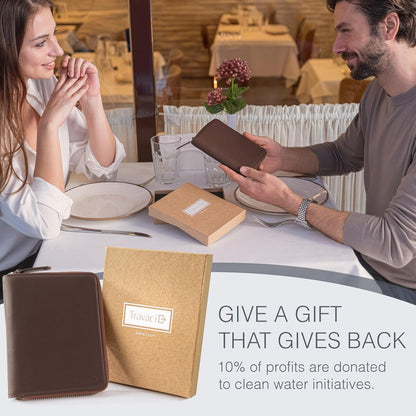 Full Grain Leather Passport Holder for 2 Passports - Dual Passport Holder and Travel Documents Organizer - RFID Travel Wallet for Couples - Camel