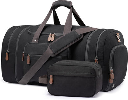 Canvas Travel Duffel Bag for Men, Weekend Overnight Bag with Shoe Compartment and Toiletry Bag, Carry-On for Airplanes, Dark Grey