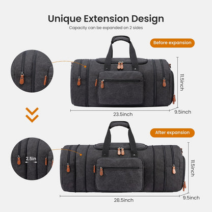 Canvas Travel Duffel Bag for Men, Weekend Overnight Bag with Shoe Compartment and Toiletry Bag, Carry-On for Airplanes, Dark Grey