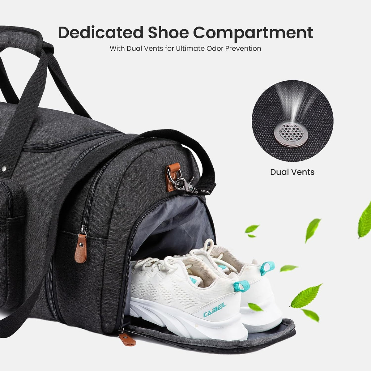 Canvas Travel Duffel Bag for Men, Weekend Overnight Bag with Shoe Compartment and Toiletry Bag, Carry-On for Airplanes, Dark Grey
