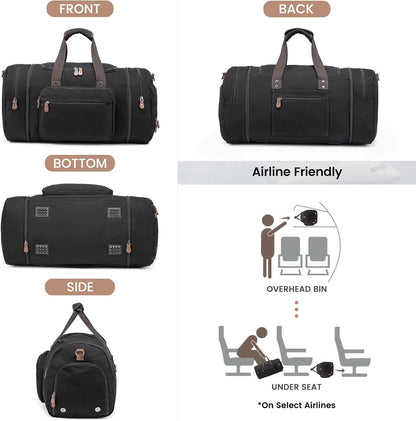 Canvas Travel Duffel Bag for Men, Weekend Overnight Bag with Shoe Compartment and Toiletry Bag, Carry-On for Airplanes, Dark Grey