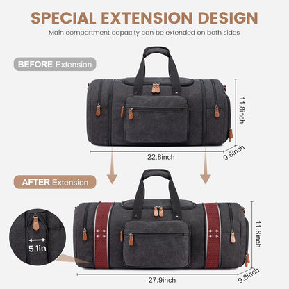 Canvas Travel Duffel Bag for Men, Weekend Overnight Bag with Shoe Compartment and Toiletry Bag, Carry-On for Airplanes, Dark Grey