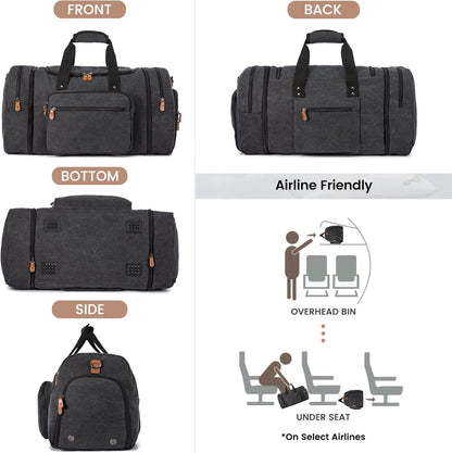 Canvas Travel Duffel Bag for Men, Weekend Overnight Bag with Shoe Compartment and Toiletry Bag, Carry-On for Airplanes, Dark Grey