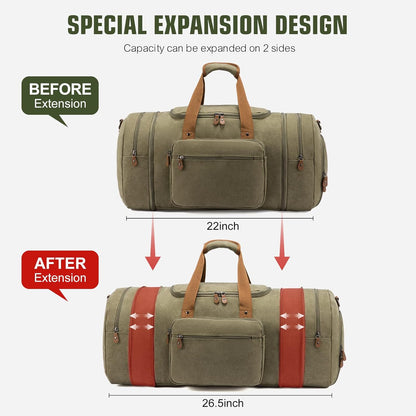 Canvas Travel Duffel Bag for Men, Weekend Overnight Bag with Shoe Compartment and Toiletry Bag, Carry-On for Airplanes, Dark Grey
