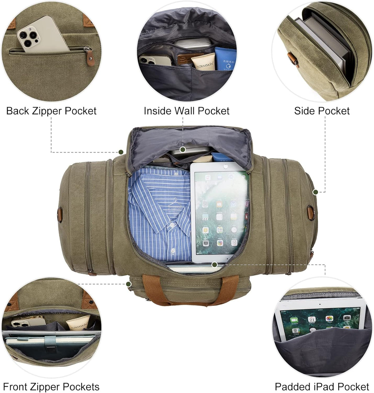 Canvas Travel Duffel Bag for Men, Weekend Overnight Bag with Shoe Compartment and Toiletry Bag, Carry-On for Airplanes, Dark Grey