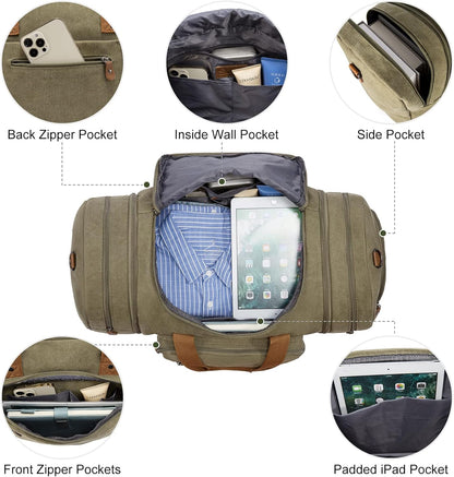 Canvas Travel Duffel Bag for Men, Weekend Overnight Bag with Shoe Compartment and Toiletry Bag, Carry-On for Airplanes, Dark Grey