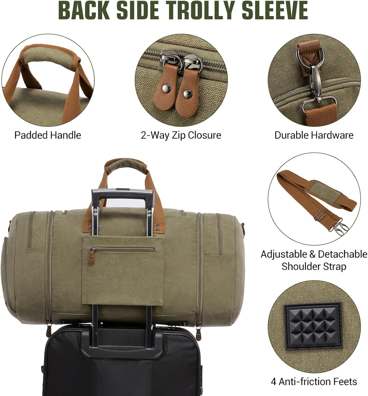Canvas Travel Duffel Bag for Men, Weekend Overnight Bag with Shoe Compartment and Toiletry Bag, Carry-On for Airplanes, Dark Grey