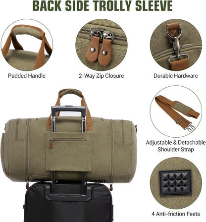 Canvas Travel Duffel Bag for Men, Weekend Overnight Bag with Shoe Compartment and Toiletry Bag, Carry-On for Airplanes, Dark Grey
