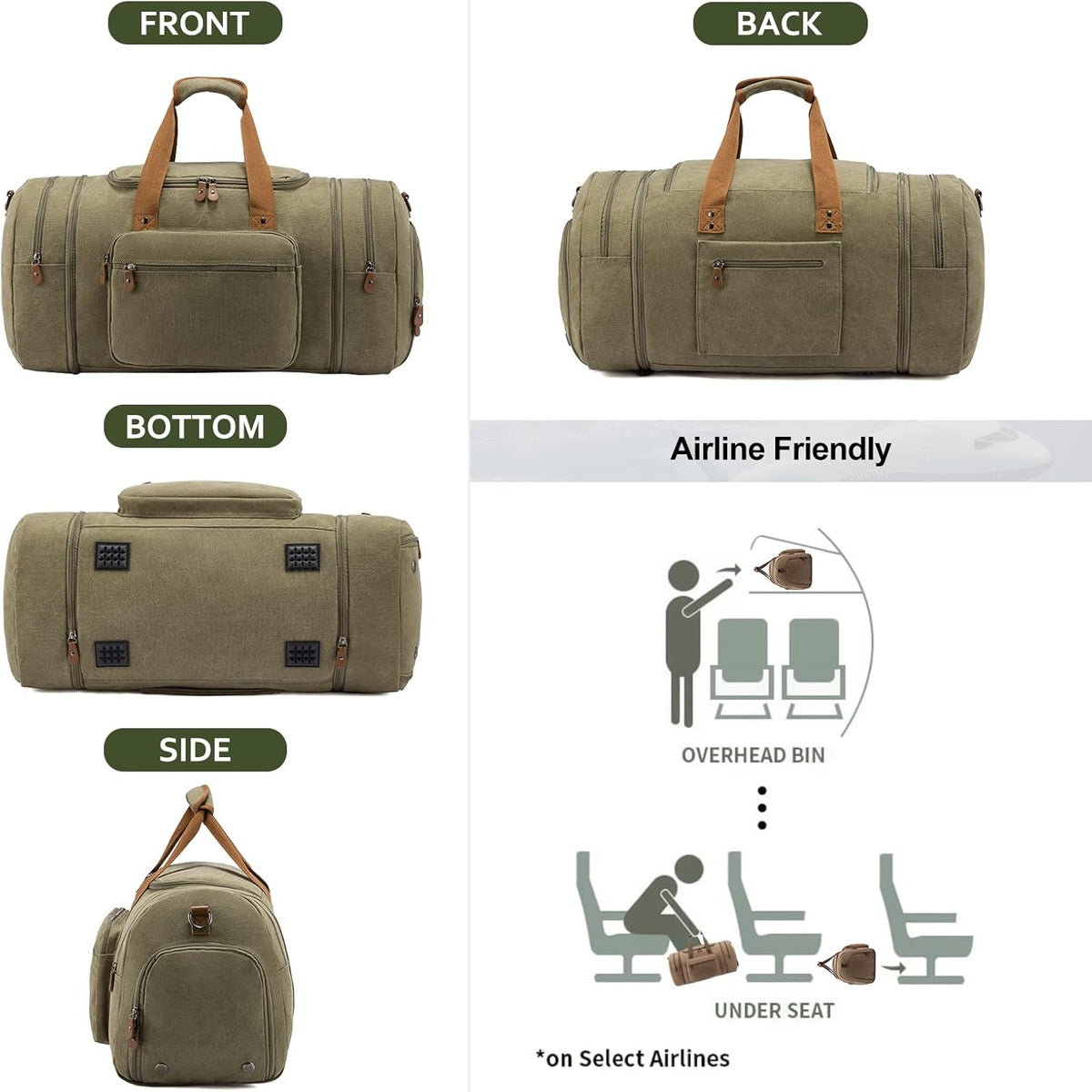 Canvas Travel Duffel Bag for Men, Weekend Overnight Bag with Shoe Compartment and Toiletry Bag, Carry-On for Airplanes, Dark Grey