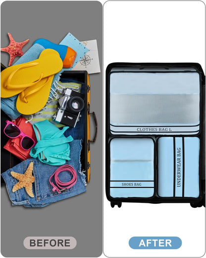 9 Set Packing Cubes Luggage Packing Organizers for Travel Accessories Space Saving Travel Bags for Carry On, Lightweight Mesh Zipper, Clothes, Shoes and Laundry Bag, Suitcases (Pink Streak)