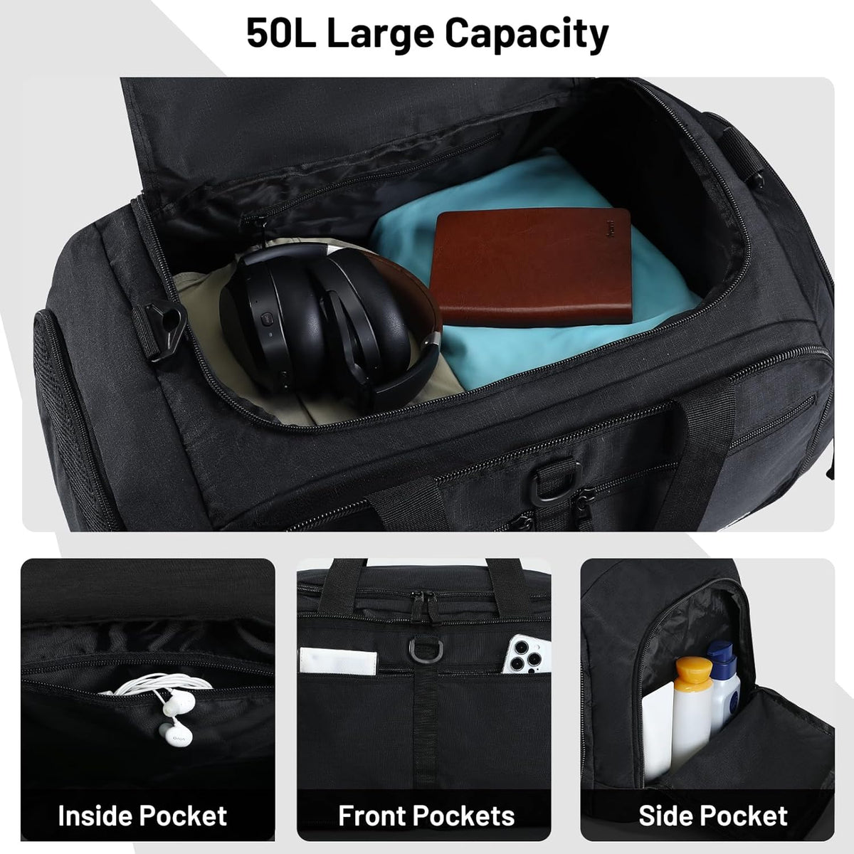 Foldable Duffle Bag with Shoe Compartment 50L Travel Duffel Bags for Men Women Packable Overnight Bag for Camping Gym Weekender, Teal