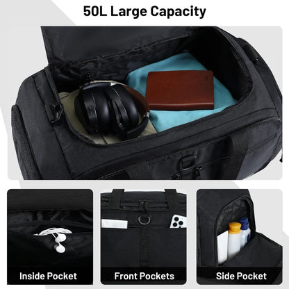 Foldable Duffle Bag with Shoe Compartment 50L Travel Duffel Bags for Men Women Packable Overnight Bag for Camping Gym Weekender, Teal