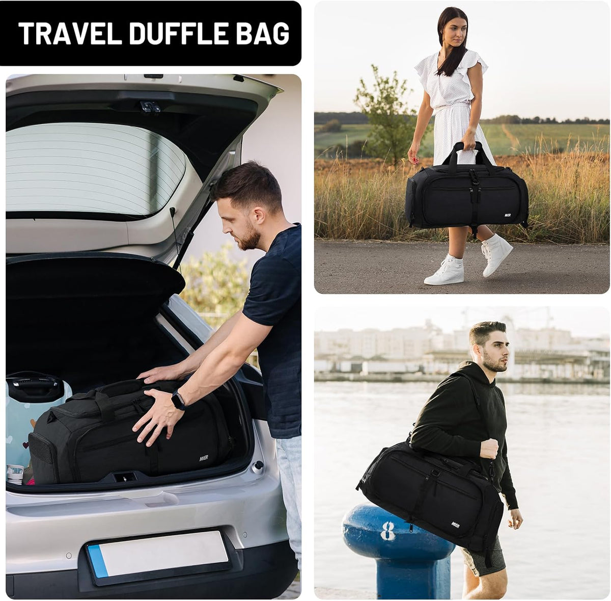 Foldable Duffle Bag with Shoe Compartment 50L Travel Duffel Bags for Men Women Packable Overnight Bag for Camping Gym Weekender, Teal