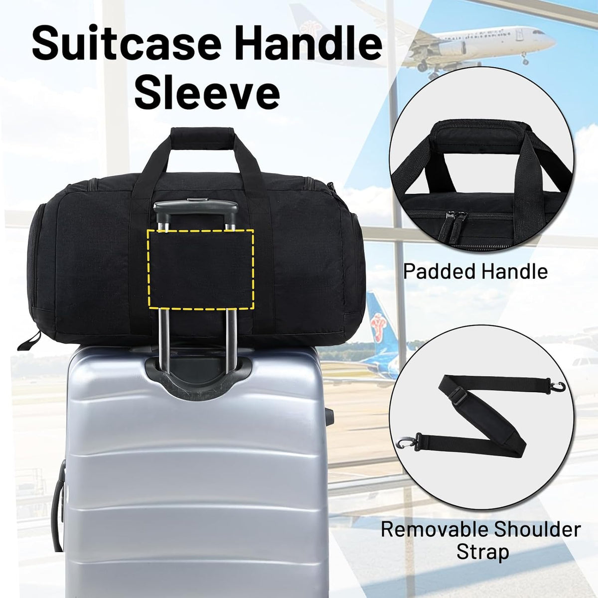 Foldable Duffle Bag with Shoe Compartment 50L Travel Duffel Bags for Men Women Packable Overnight Bag for Camping Gym Weekender, Teal