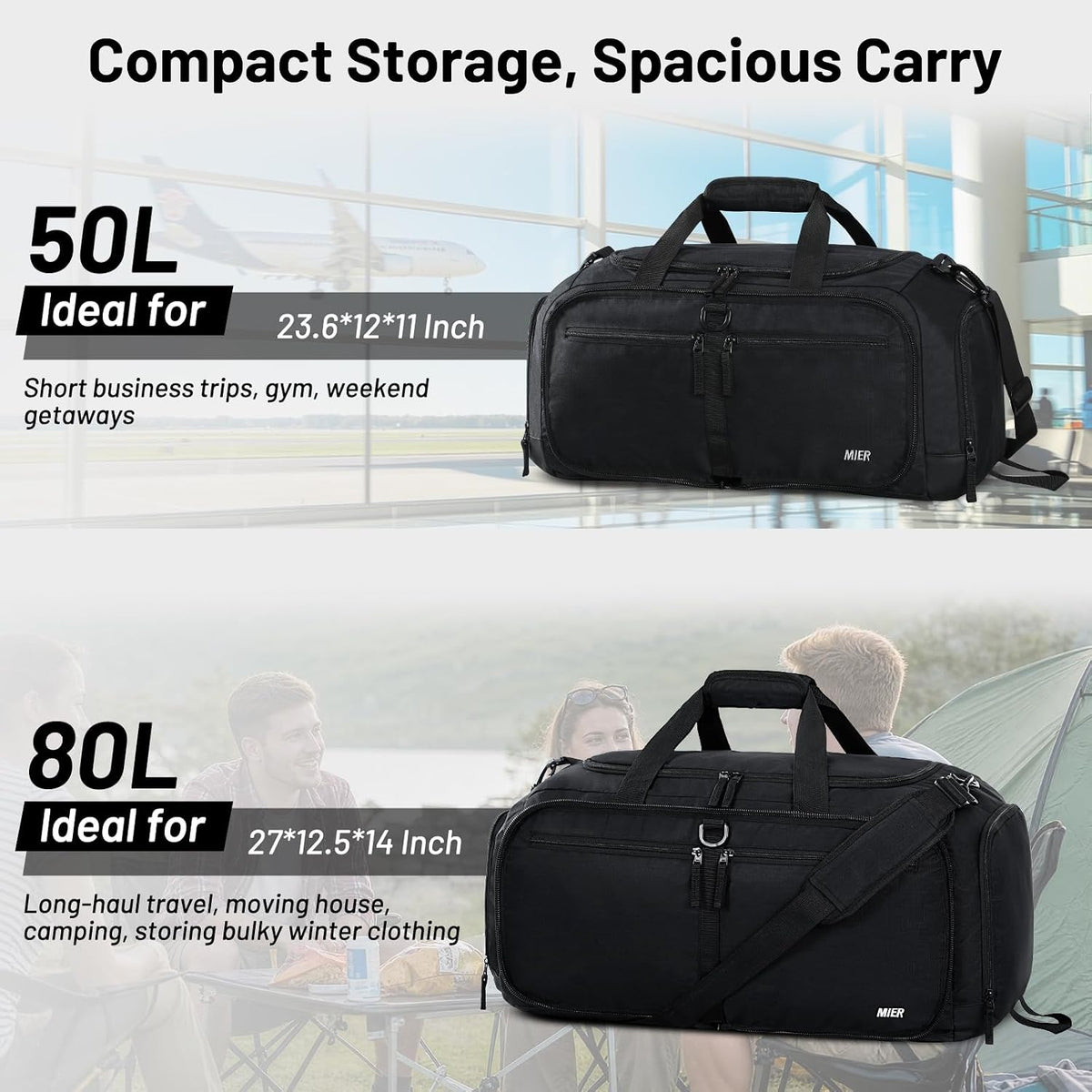 Foldable Duffle Bag with Shoe Compartment 50L Travel Duffel Bags for Men Women Packable Overnight Bag for Camping Gym Weekender, Teal