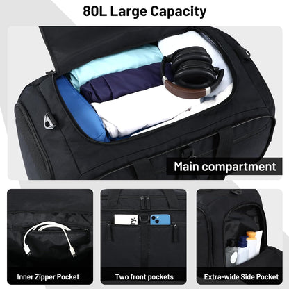 Foldable Duffle Bag with Shoe Compartment 50L Travel Duffel Bags for Men Women Packable Overnight Bag for Camping Gym Weekender, Teal