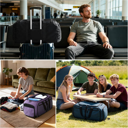 Foldable Duffle Bag with Shoe Compartment 50L Travel Duffel Bags for Men Women Packable Overnight Bag for Camping Gym Weekender, Teal