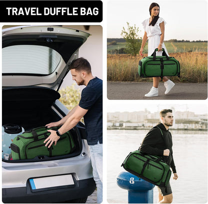 Foldable Duffle Bag with Shoe Compartment 50L Travel Duffel Bags for Men Women Packable Overnight Bag for Camping Gym Weekender, Teal