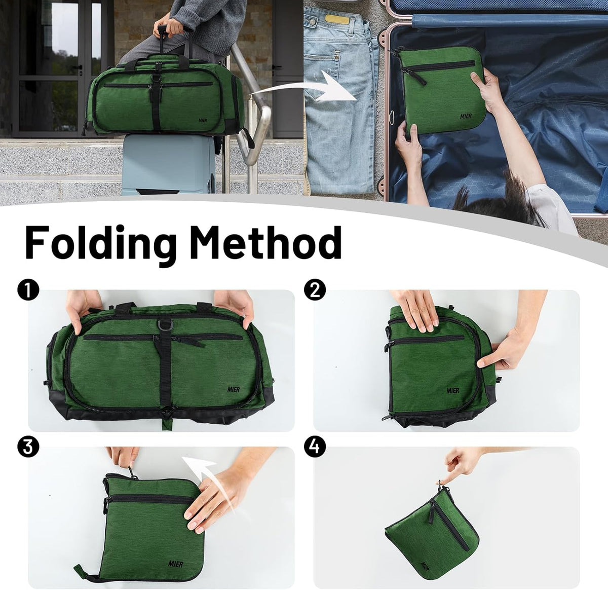 Foldable Duffle Bag with Shoe Compartment 50L Travel Duffel Bags for Men Women Packable Overnight Bag for Camping Gym Weekender, Teal