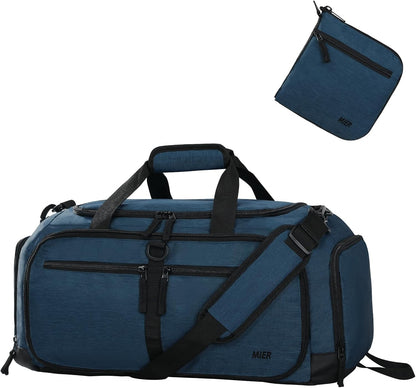 Foldable Duffle Bag with Shoe Compartment 50L Travel Duffel Bags for Men Women Packable Overnight Bag for Camping Gym Weekender, Teal