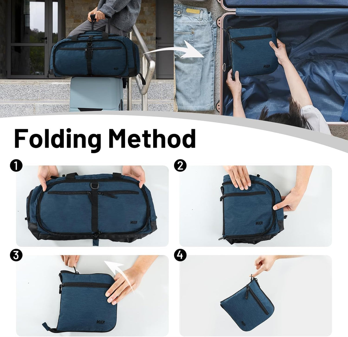 Foldable Duffle Bag with Shoe Compartment 50L Travel Duffel Bags for Men Women Packable Overnight Bag for Camping Gym Weekender, Teal