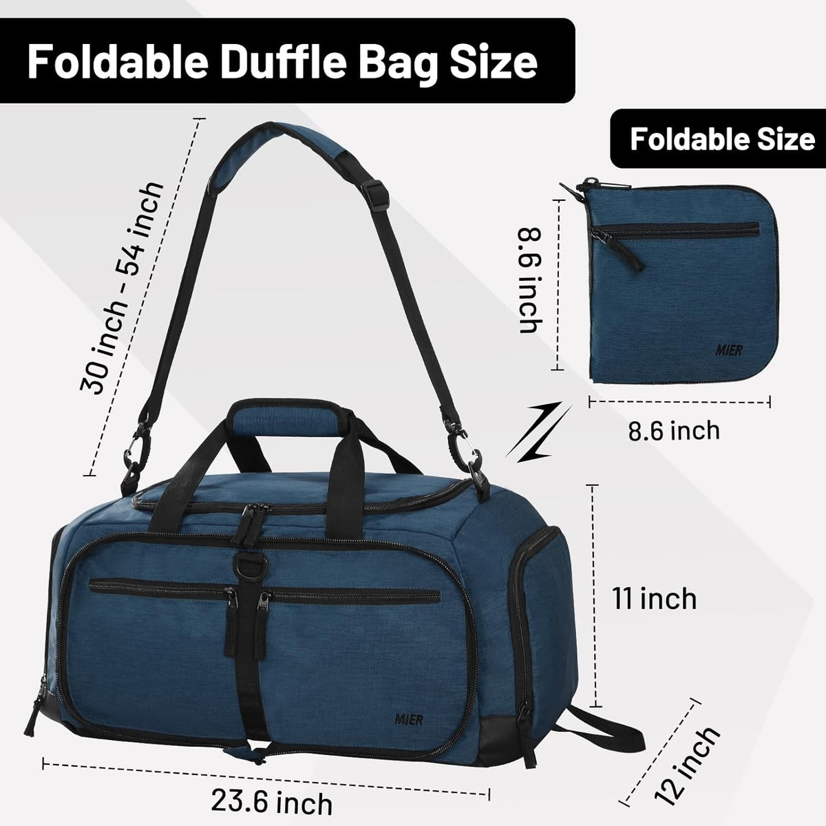 Foldable Duffle Bag with Shoe Compartment 50L Travel Duffel Bags for Men Women Packable Overnight Bag for Camping Gym Weekender, Teal