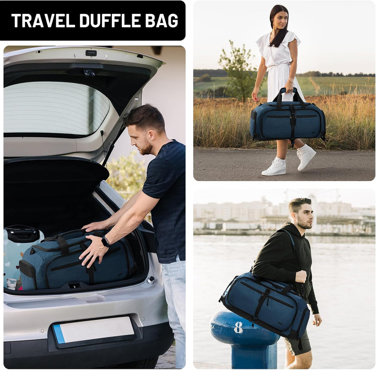 Foldable Duffle Bag with Shoe Compartment 50L Travel Duffel Bags for Men Women Packable Overnight Bag for Camping Gym Weekender, Teal