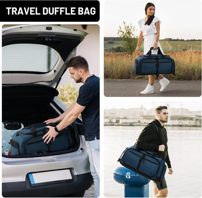 Foldable Duffle Bag with Shoe Compartment 50L Travel Duffel Bags for Men Women Packable Overnight Bag for Camping Gym Weekender, Teal