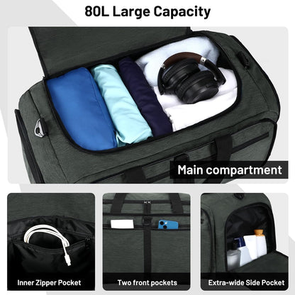 Foldable Duffle Bag with Shoe Compartment 50L Travel Duffel Bags for Men Women Packable Overnight Bag for Camping Gym Weekender, Teal