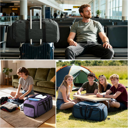 Foldable Duffle Bag with Shoe Compartment 50L Travel Duffel Bags for Men Women Packable Overnight Bag for Camping Gym Weekender, Teal
