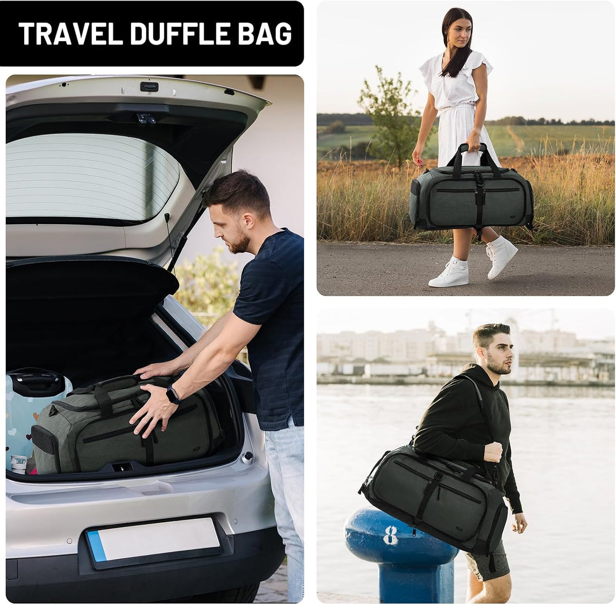 Foldable Duffle Bag with Shoe Compartment 50L Travel Duffel Bags for Men Women Packable Overnight Bag for Camping Gym Weekender, Teal