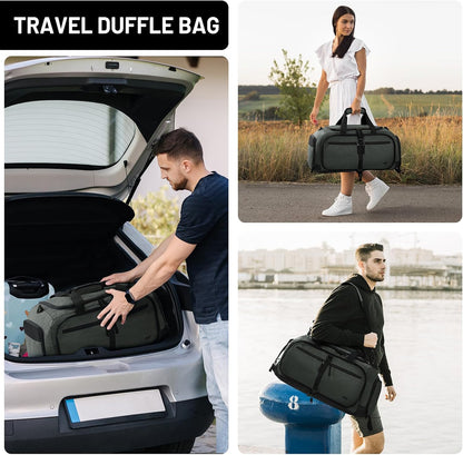 Foldable Duffle Bag with Shoe Compartment 50L Travel Duffel Bags for Men Women Packable Overnight Bag for Camping Gym Weekender, Teal