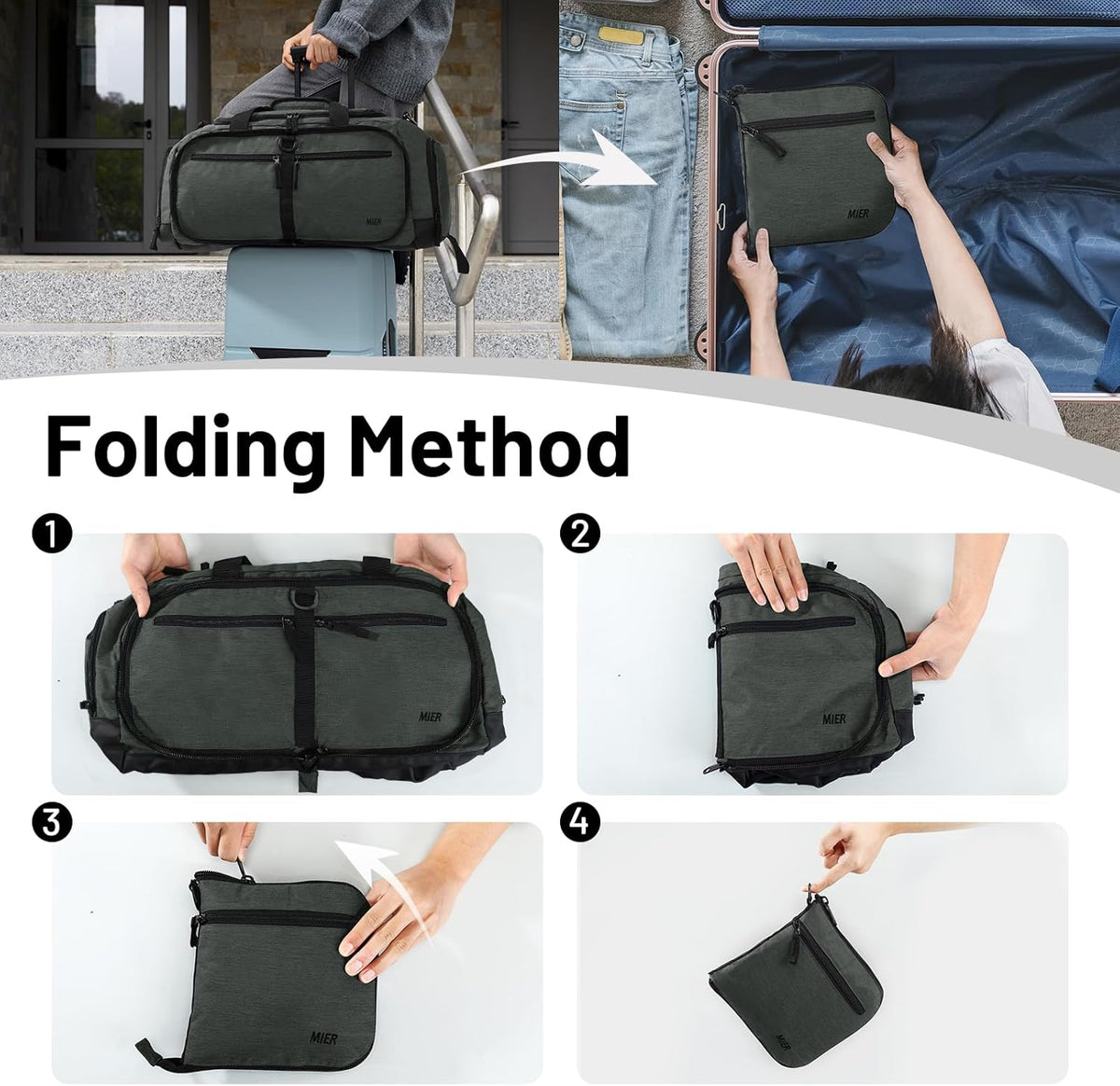 Foldable Duffle Bag with Shoe Compartment 50L Travel Duffel Bags for Men Women Packable Overnight Bag for Camping Gym Weekender, Teal
