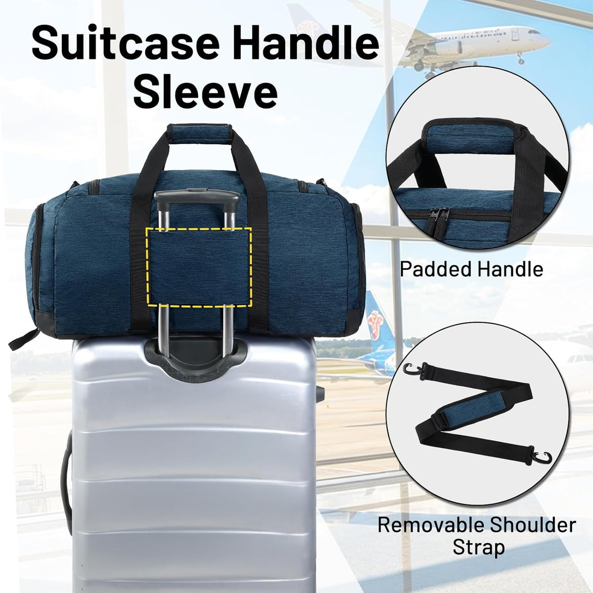 Foldable Duffle Bag with Shoe Compartment 50L Travel Duffel Bags for Men Women Packable Overnight Bag for Camping Gym Weekender, Teal