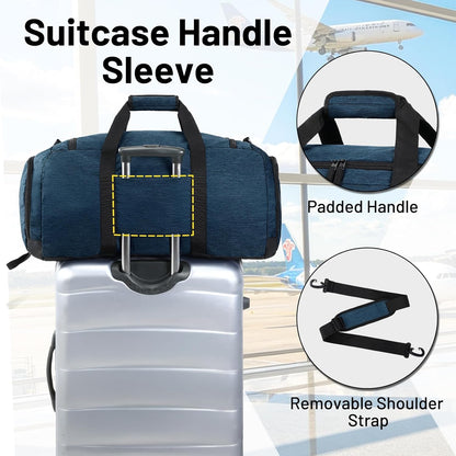 Foldable Duffle Bag with Shoe Compartment 50L Travel Duffel Bags for Men Women Packable Overnight Bag for Camping Gym Weekender, Teal