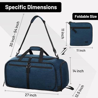 Foldable Duffle Bag with Shoe Compartment 50L Travel Duffel Bags for Men Women Packable Overnight Bag for Camping Gym Weekender, Teal