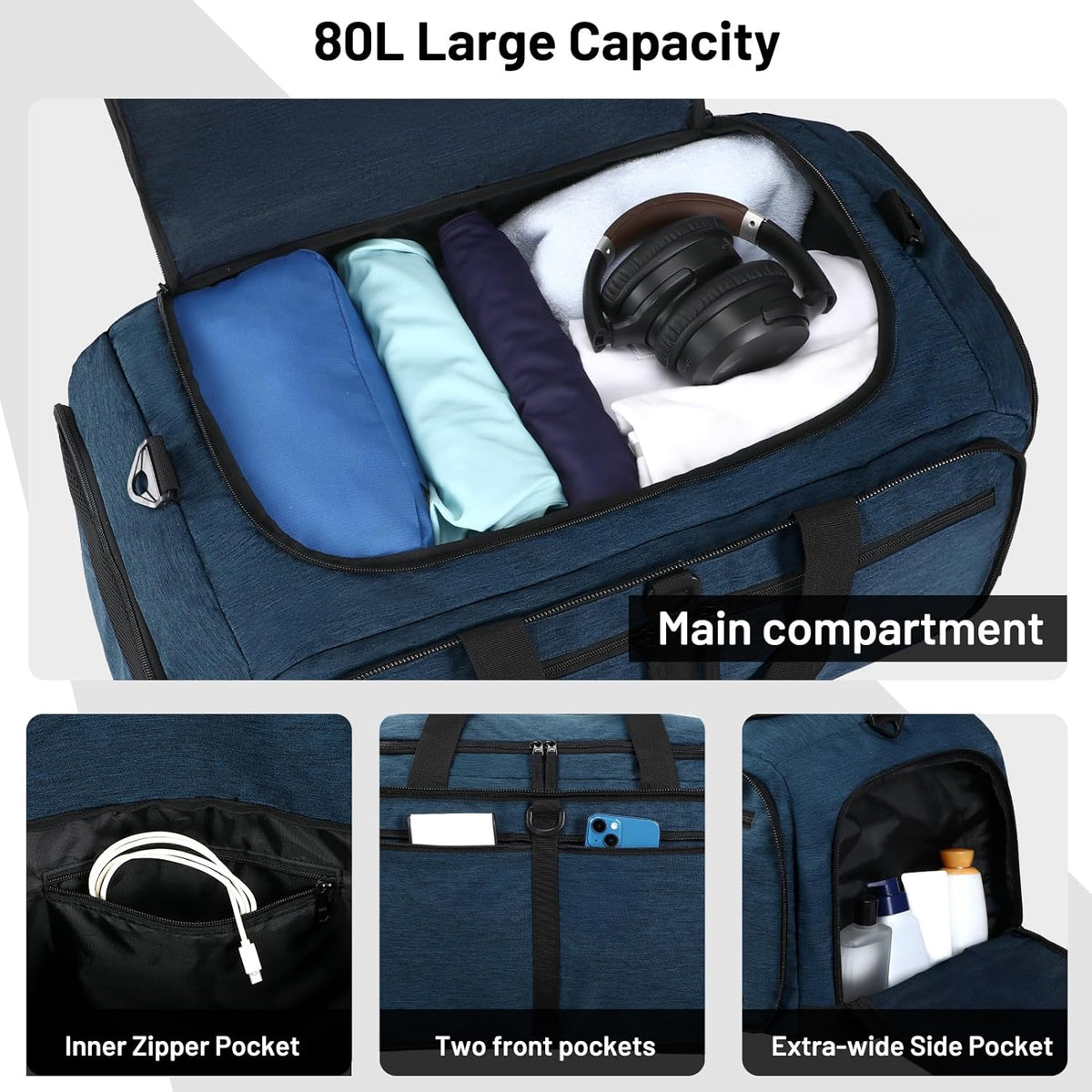 Foldable Duffle Bag with Shoe Compartment 50L Travel Duffel Bags for Men Women Packable Overnight Bag for Camping Gym Weekender, Teal