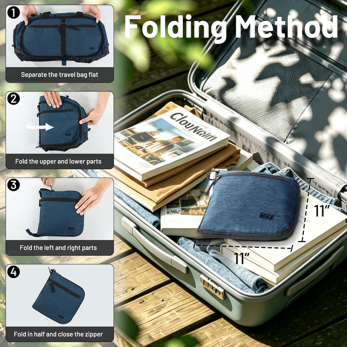 Foldable Duffle Bag with Shoe Compartment 50L Travel Duffel Bags for Men Women Packable Overnight Bag for Camping Gym Weekender, Teal