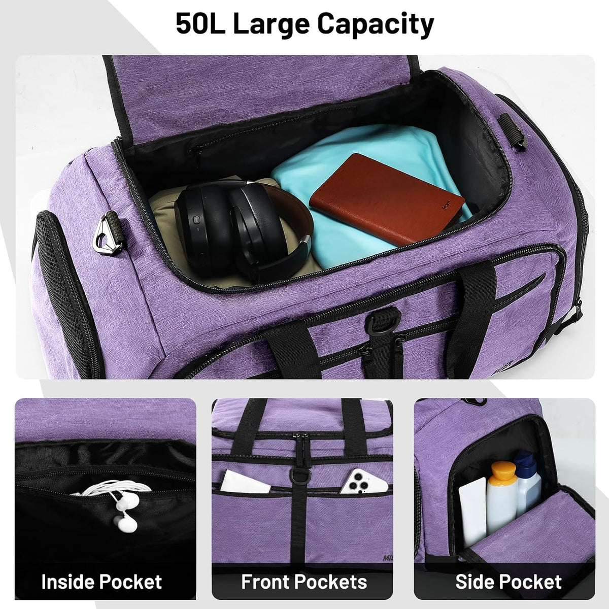 Foldable Duffle Bag with Shoe Compartment 50L Travel Duffel Bags for Men Women Packable Overnight Bag for Camping Gym Weekender, Teal