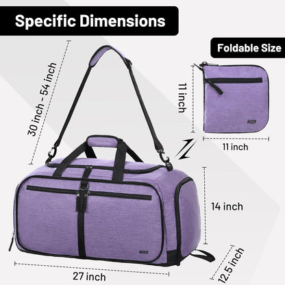 Foldable Duffle Bag with Shoe Compartment 50L Travel Duffel Bags for Men Women Packable Overnight Bag for Camping Gym Weekender, Teal